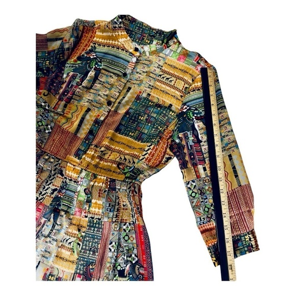 Vintage Style Boho Patchwork Midi Dress Long Sleeve L - Picture 13 of 16